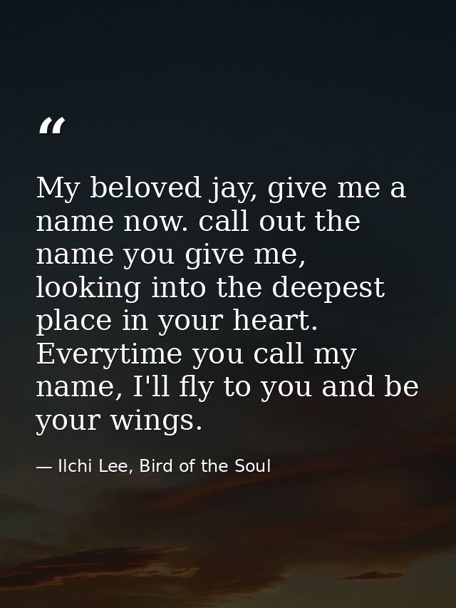 My beloved jay, give me a name now. call out the name you give me, looking into the deepest place in your heart. Everyti — Ilchi Lee, Bird of the Soul