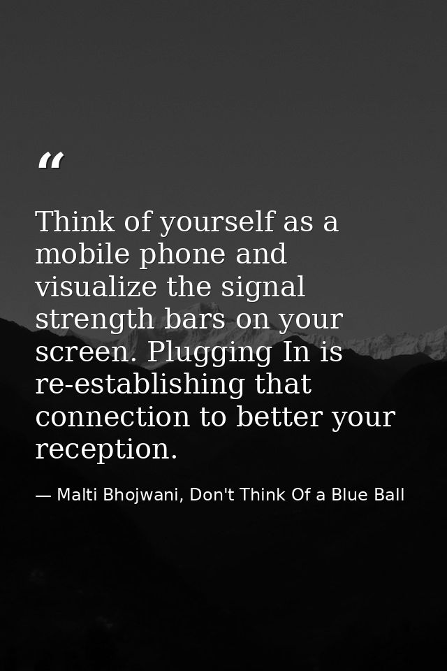 Think of yourself as a mobile phone and visualize the signal strength bars on your screen. Plugging In is re-establishin — Malti Bhojwani, Don't Think Of a Blue Ball