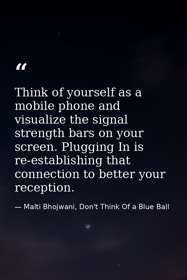 Think of yourself as a mobile phone and visualize the signal strength bars on your screen. Plugging In is re-establishin — Malti Bhojwani, Don't Think Of a Blue Ball