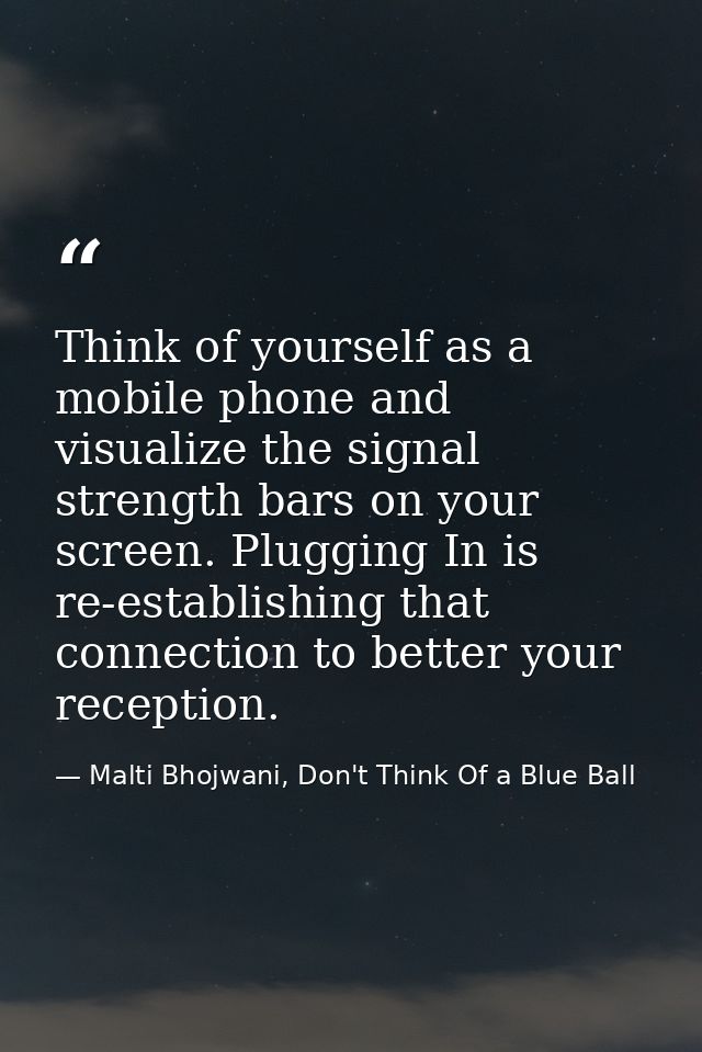 Think of yourself as a mobile phone and visualize the signal strength bars on your screen. Plugging In is re-establishin — Malti Bhojwani, Don't Think Of a Blue Ball