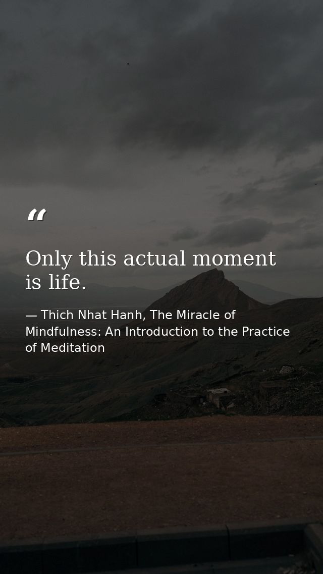 Only this actual moment is life. — Thich Nhat Hanh, The Miracle of Mindfulness: An Introduction to the Practice of Meditation