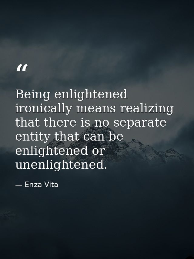 Being enlightened ironically means realizing that there is no separate entity that can be enlightened or unenlightened. — Enza Vita