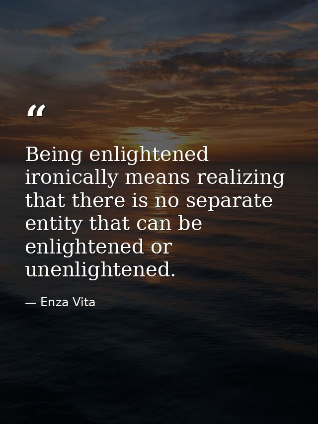 Being enlightened ironically means realizing that there is no separate entity that can be enlightened or unenlightened. — Enza Vita