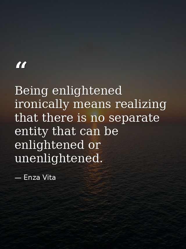 Being enlightened ironically means realizing that there is no separate entity that can be enlightened or unenlightened. — Enza Vita