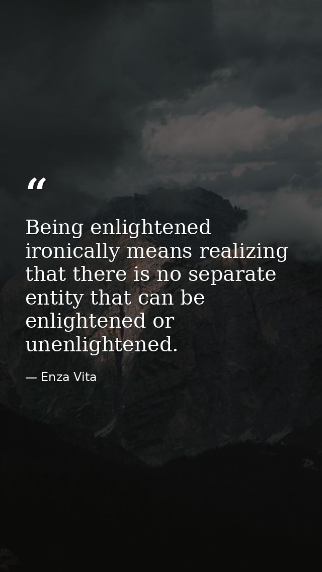 Being enlightened ironically means realizing that there is no separate entity that can be enlightened or unenlightened. — Enza Vita