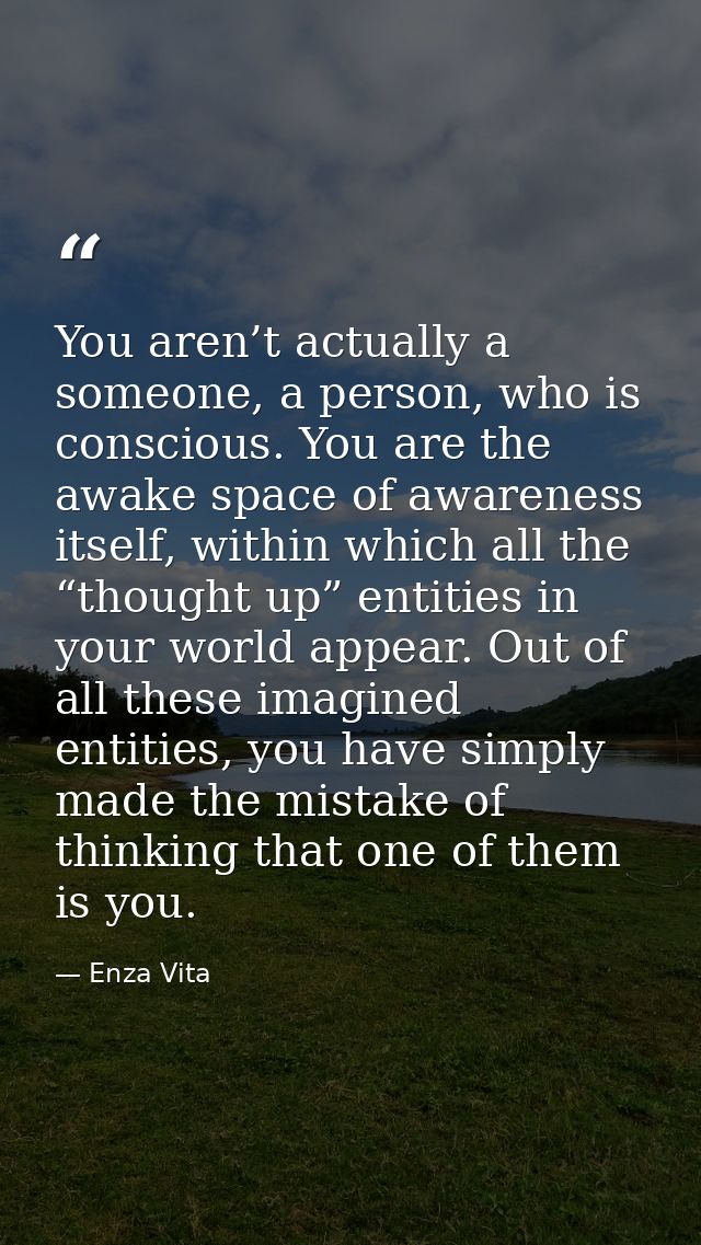 You aren’t actually a someone, a person, who is conscious. You are the awake space of awareness itself, within which all — Enza Vita