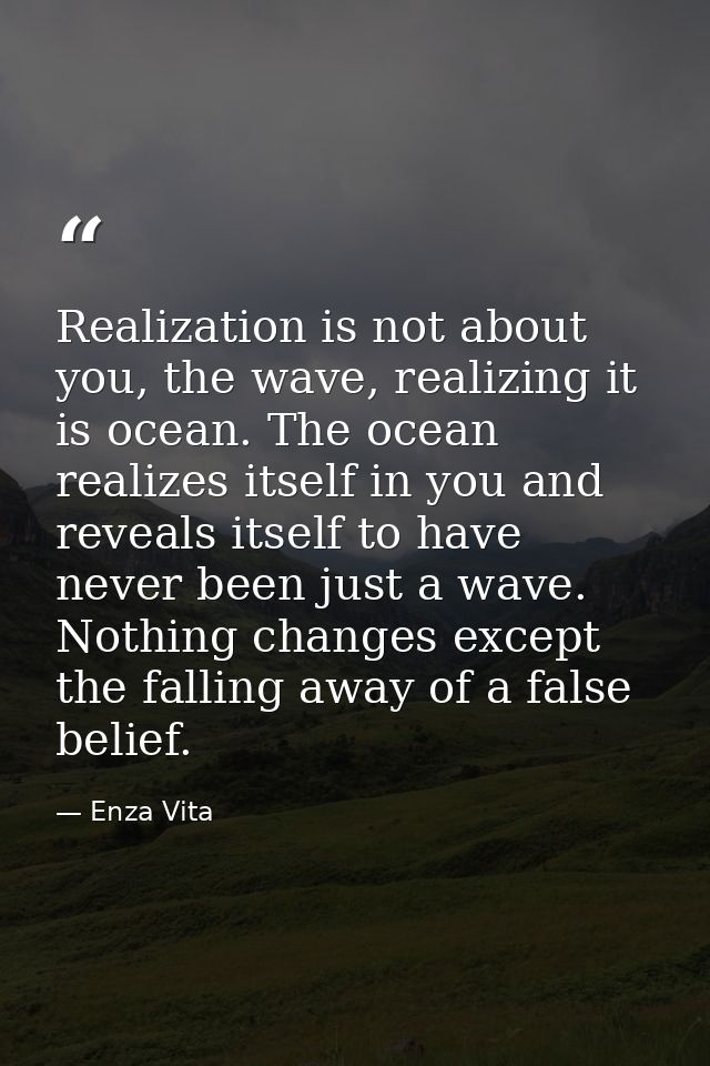 Realization is not about you, the wave, realizing it is ocean. The ocean realizes itself in you and reveals itself to ha — Enza Vita
