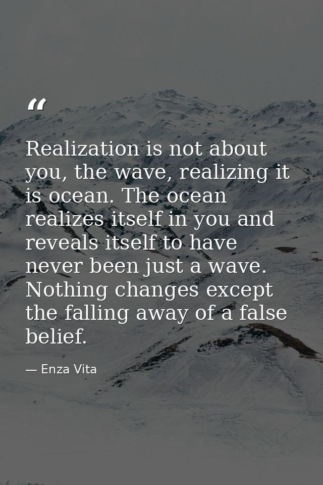 Realization is not about you, the wave, realizing it is ocean. The ocean realizes itself in you and reveals itself to ha — Enza Vita