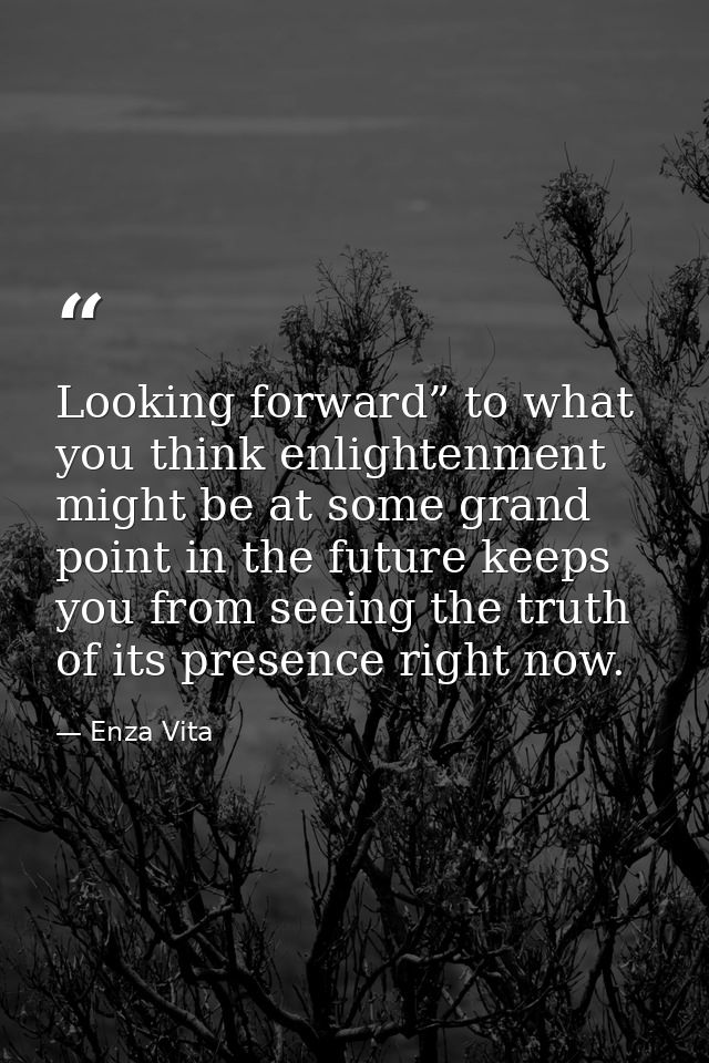 Looking forward” to what you think enlightenment might be at some grand point in the future keeps you from seeing the tr — Enza Vita