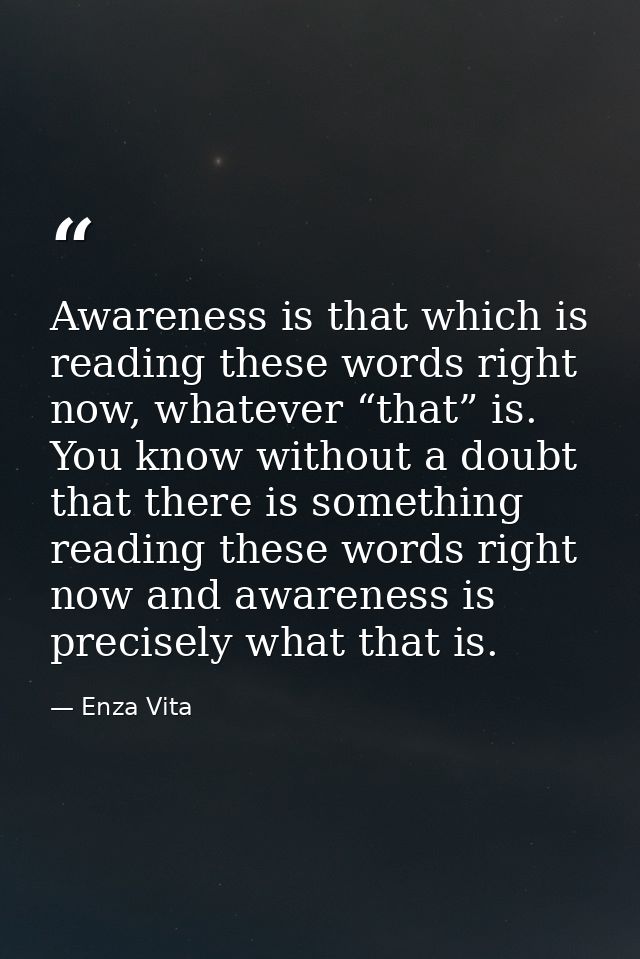 Awareness is that which is reading these words right now, whatever “that” is. You know without a doubt that there is som — Enza Vita