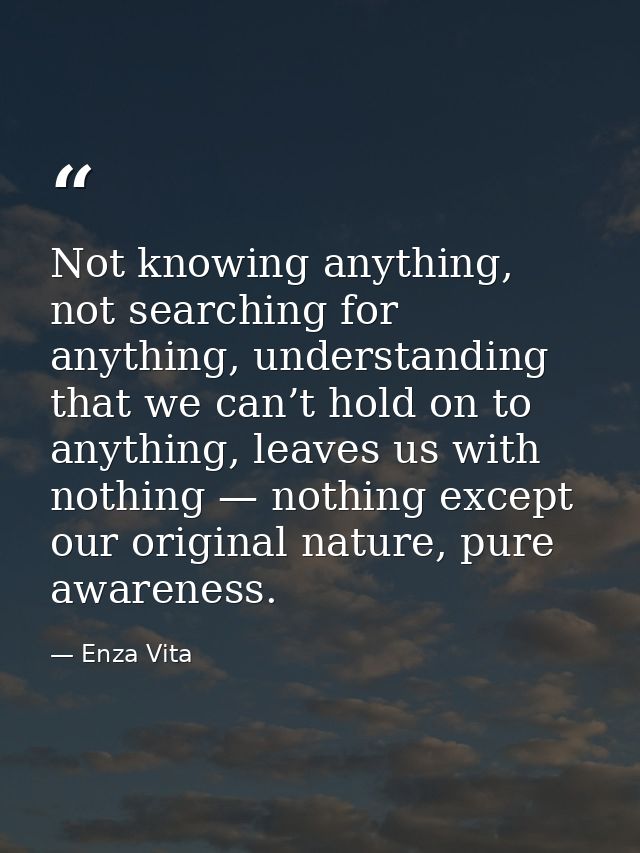 Not knowing anything, not searching for anything, understanding that we can’t hold on to anything, leaves us with nothin — Enza Vita