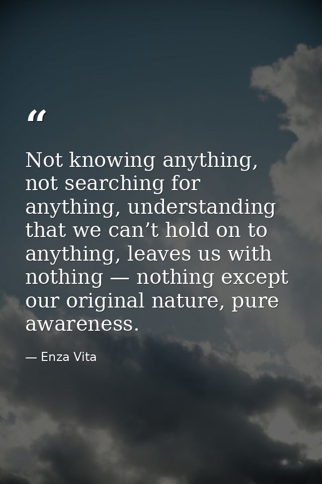 Not knowing anything, not searching for anything, understanding that we can’t hold on to anything, leaves us with nothin — Enza Vita