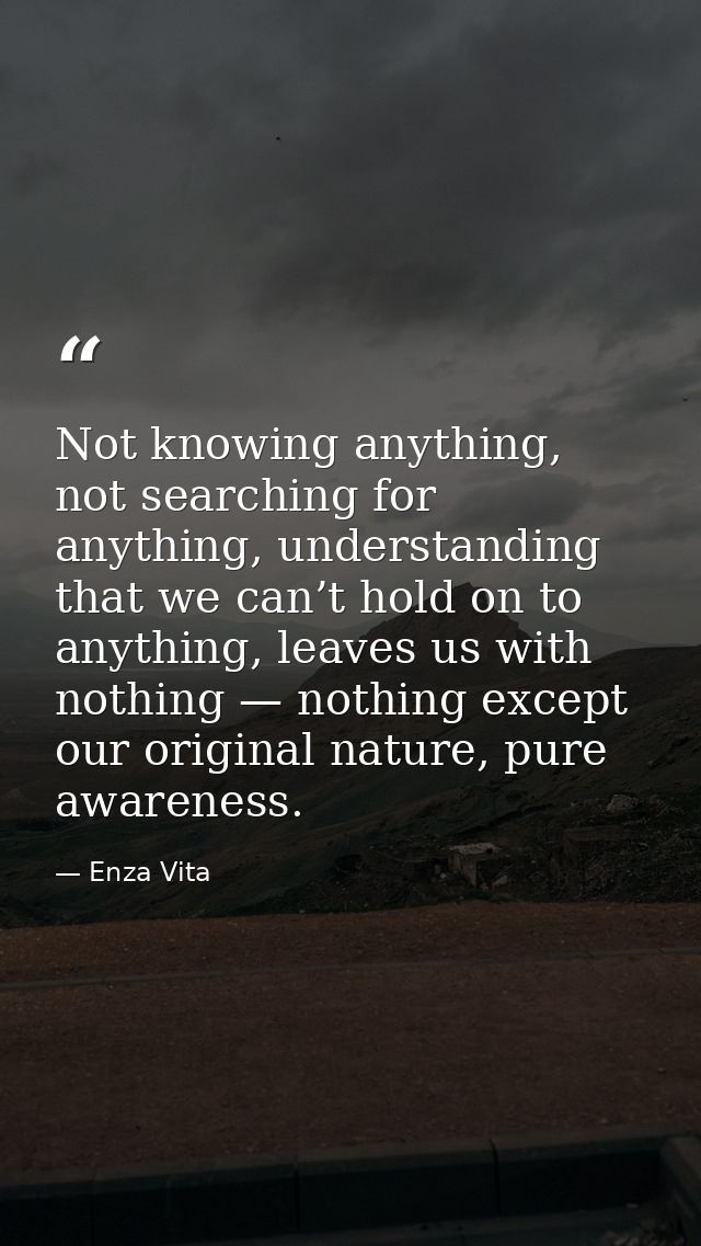 Not knowing anything, not searching for anything, understanding that we can’t hold on to anything, leaves us with nothin — Enza Vita