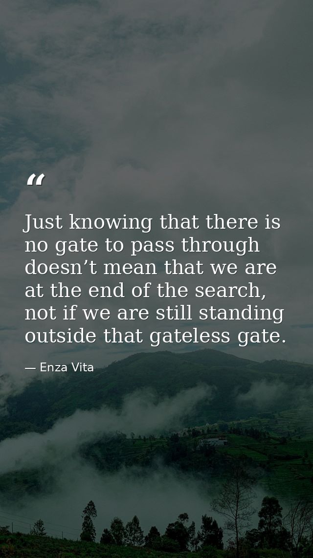 Just knowing that there is no gate to pass through doesn’t mean that we are at the end of the search, not if we are stil — Enza Vita