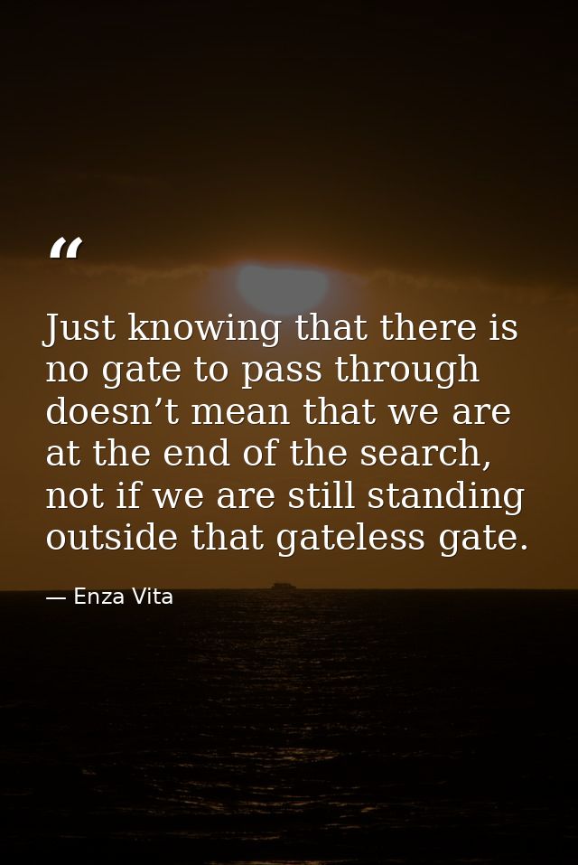 Just knowing that there is no gate to pass through doesn’t mean that we are at the end of the search, not if we are stil — Enza Vita