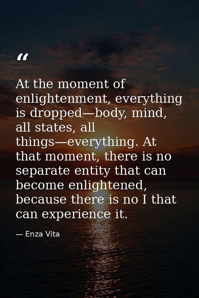 At the moment of enlightenment, everything is dropped—body, mind, all states, all things—everything. At that moment, the — Enza Vita
