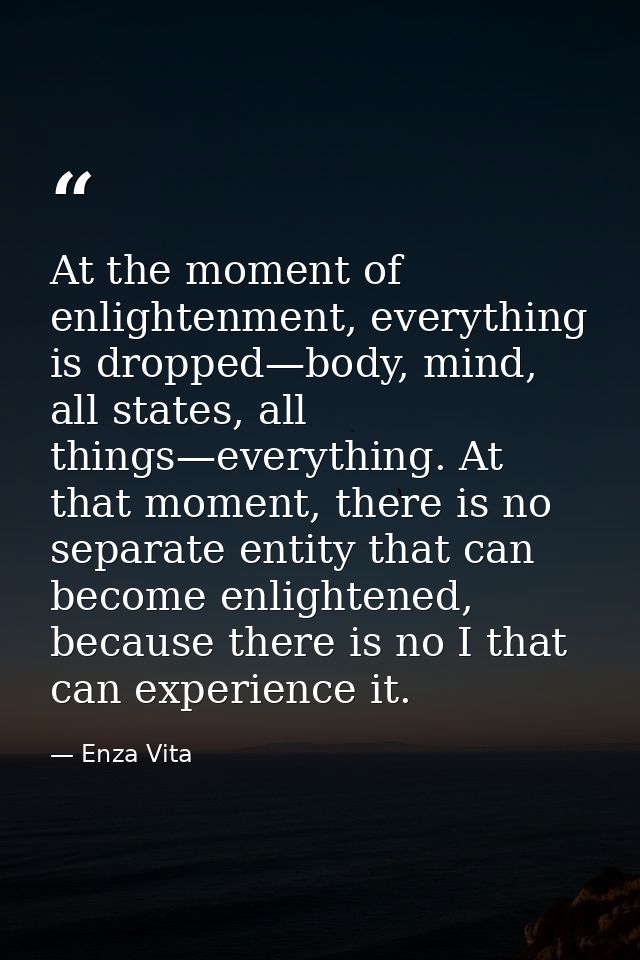 At the moment of enlightenment, everything is dropped—body, mind, all states, all things—everything. At that moment, the — Enza Vita