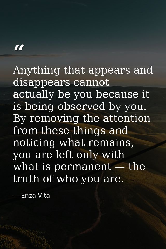 Anything that appears and disappears cannot actually be you because it is being observed by you. By removing the attenti — Enza Vita