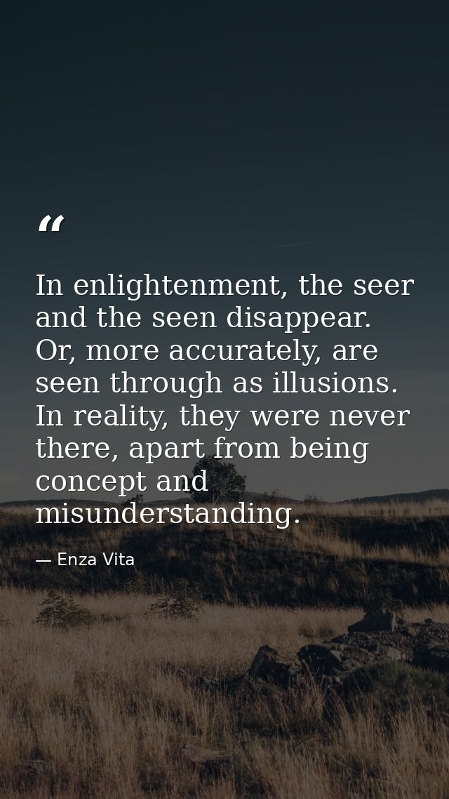 In enlightenment, the seer and the seen disappear. Or, more accurately, are seen through as illusions. In reality, they  — Enza Vita