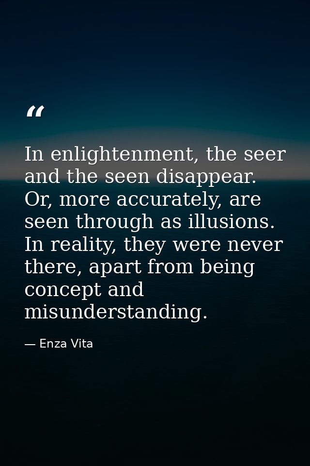 In enlightenment, the seer and the seen disappear. Or, more accurately, are seen through as illusions. In reality, they  — Enza Vita