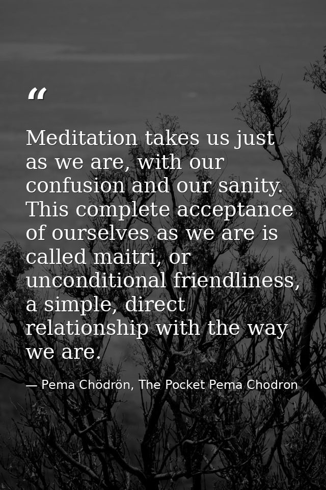 Meditation takes us just as we are, with our confusion and our sanity. This complete acceptance of ourselves as we are i — Pema Chödrön, The Pocket Pema Chodron