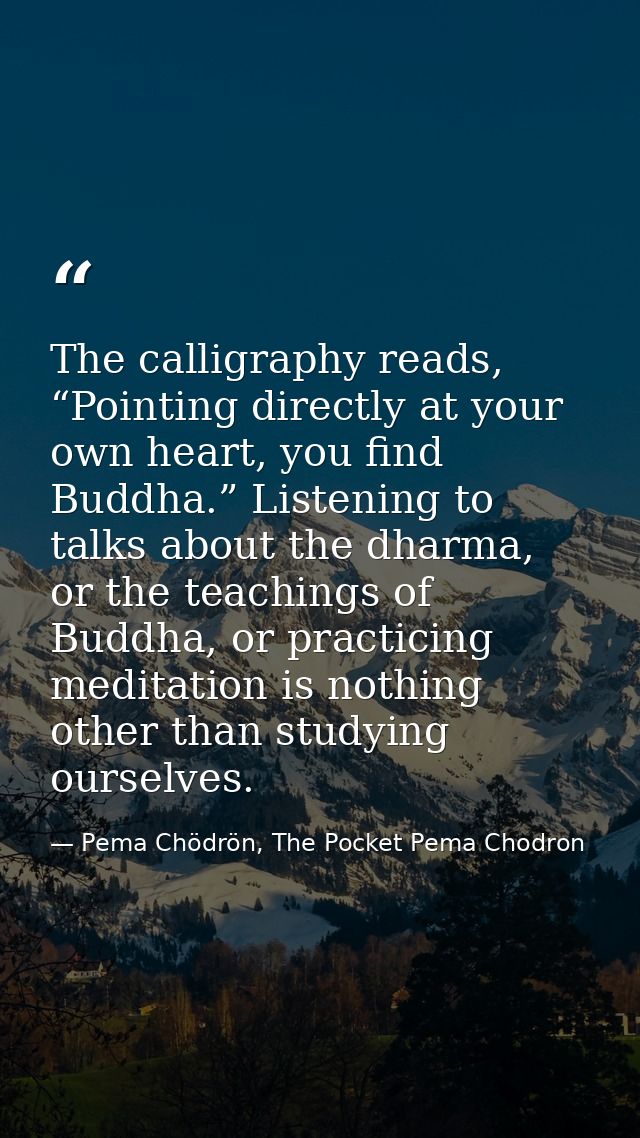 The calligraphy reads, “Pointing directly at your own heart, you find Buddha.” Listening to talks about the dharma, or t — Pema Chödrön, The Pocket Pema Chodron