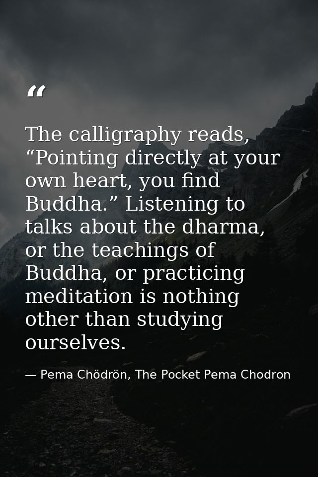 The calligraphy reads, “Pointing directly at your own heart, you find Buddha.” Listening to talks about the dharma, or t — Pema Chödrön, The Pocket Pema Chodron