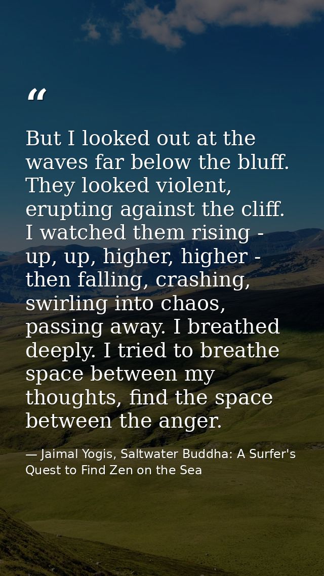 But I looked out at the waves far below the bluff. They looked violent, erupting against the cliff. I watched them risin — Jaimal Yogis, Saltwater Buddha: A Surfer's Quest to Find Zen on the Sea