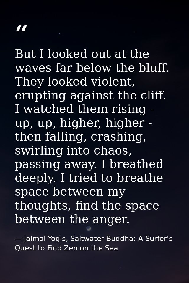 But I looked out at the waves far below the bluff. They looked violent, erupting against the cliff. I watched them risin — Jaimal Yogis, Saltwater Buddha: A Surfer's Quest to Find Zen on the Sea