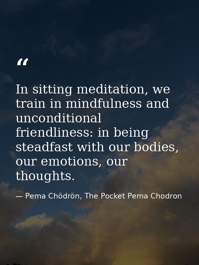 In sitting meditation, we train in mindfulness and unconditional friendliness: in being steadfast with our bodies, our e — Pema Chödrön, The Pocket Pema Chodron