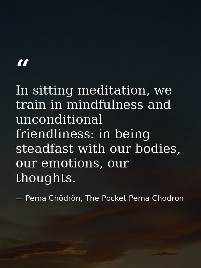 In sitting meditation, we train in mindfulness and unconditional friendliness: in being steadfast with our bodies, our e — Pema Chödrön, The Pocket Pema Chodron