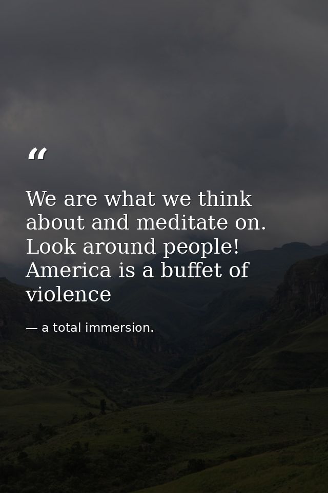 We are what we think about and meditate on. Look around people! America is a buffet of violence — a total immersion.
