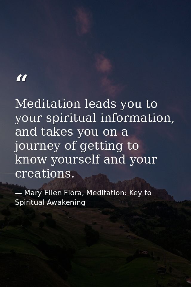 Meditation leads you to your spiritual information, and takes you on a journey of getting to know yourself and your crea — Mary Ellen Flora, Meditation: Key to Spiritual Awakening