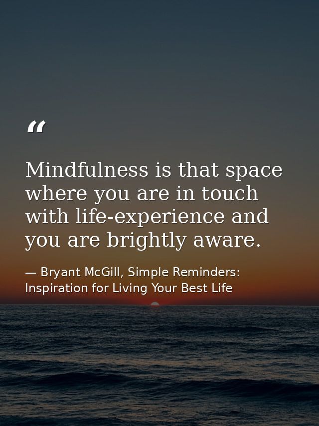 Mindfulness is that space where you are in touch with life-experience and you are brightly aware. — Bryant McGill, Simple Reminders: Inspiration for Living Your Best Life