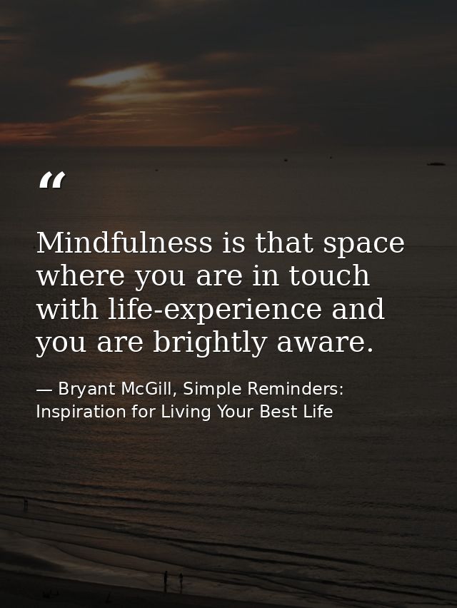 Mindfulness is that space where you are in touch with life-experience and you are brightly aware. — Bryant McGill, Simple Reminders: Inspiration for Living Your Best Life