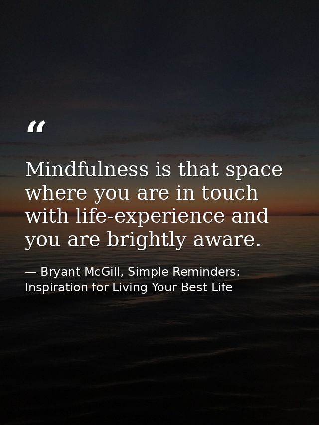 Mindfulness is that space where you are in touch with life-experience and you are brightly aware. — Bryant McGill, Simple Reminders: Inspiration for Living Your Best Life