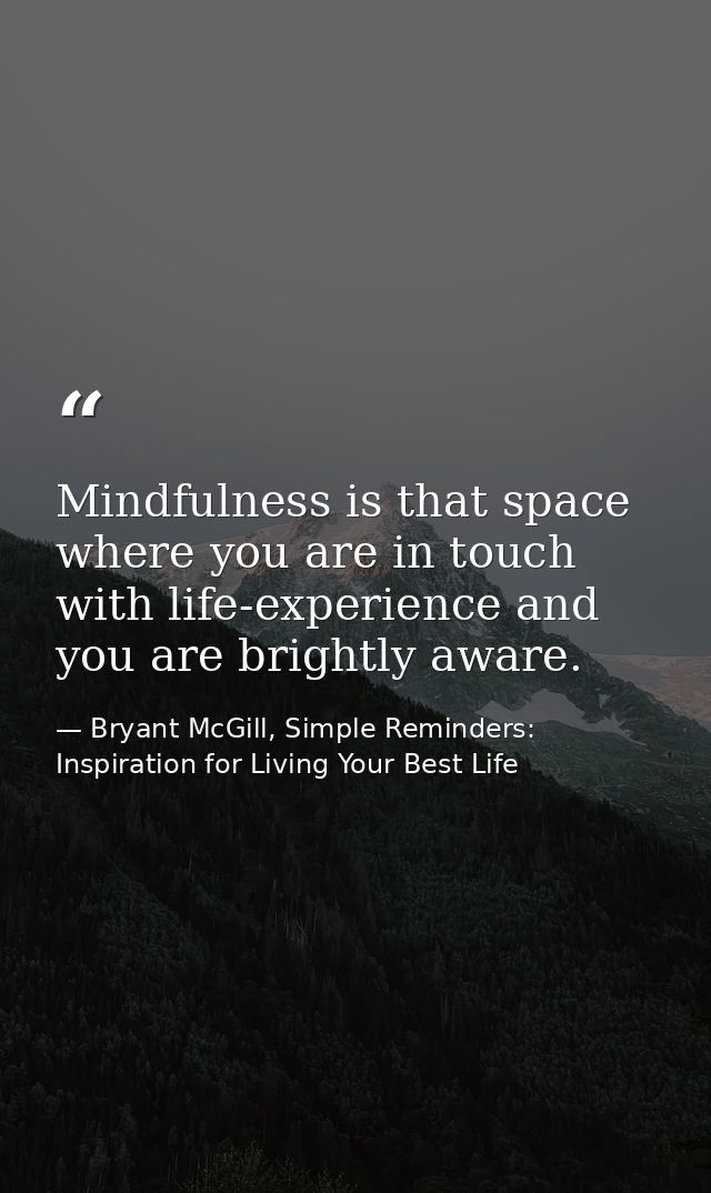 Mindfulness is that space where you are in touch with life-experience and you are brightly aware. — Bryant McGill, Simple Reminders: Inspiration for Living Your Best Life