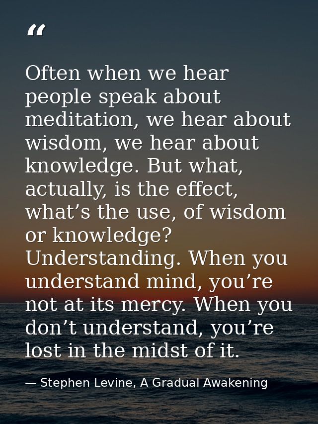 Often when we hear people speak about meditation, we hear about wisdom, we hear about knowledge. But what, actually, is  — Stephen Levine, A Gradual Awakening