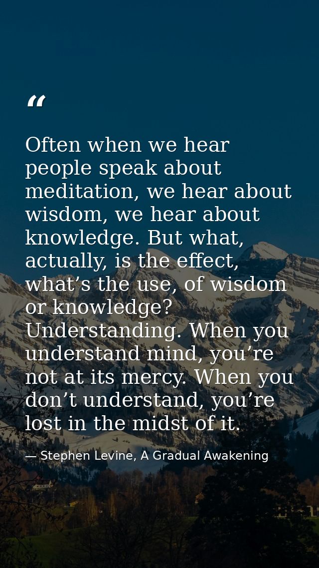 Often when we hear people speak about meditation, we hear about wisdom, we hear about knowledge. But what, actually, is  — Stephen Levine, A Gradual Awakening