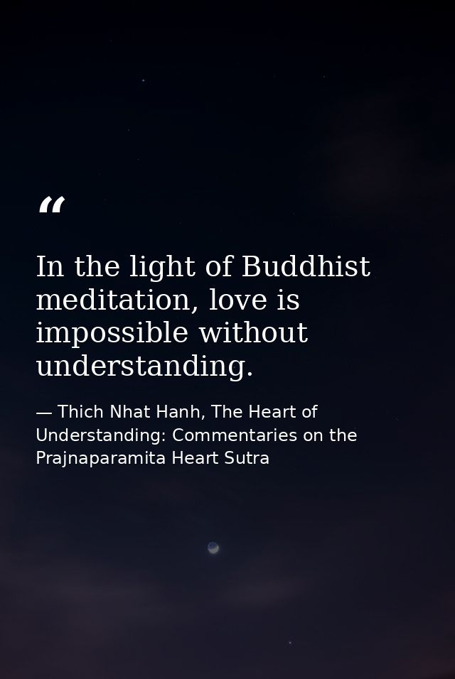 In the light of Buddhist meditation, love is impossible without understanding. — Thich Nhat Hanh, The Heart of Understanding: Commentaries on the Prajnaparamita Heart Sutra