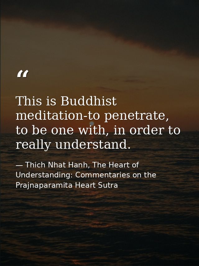 This is Buddhist meditation-to penetrate, to be one with, in order to really understand. — Thich Nhat Hanh, The Heart of Understanding: Commentaries on the Prajnaparamita Heart Sutra