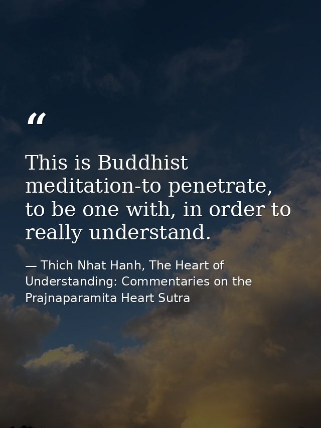 This is Buddhist meditation-to penetrate, to be one with, in order to really understand. — Thich Nhat Hanh, The Heart of Understanding: Commentaries on the Prajnaparamita Heart Sutra