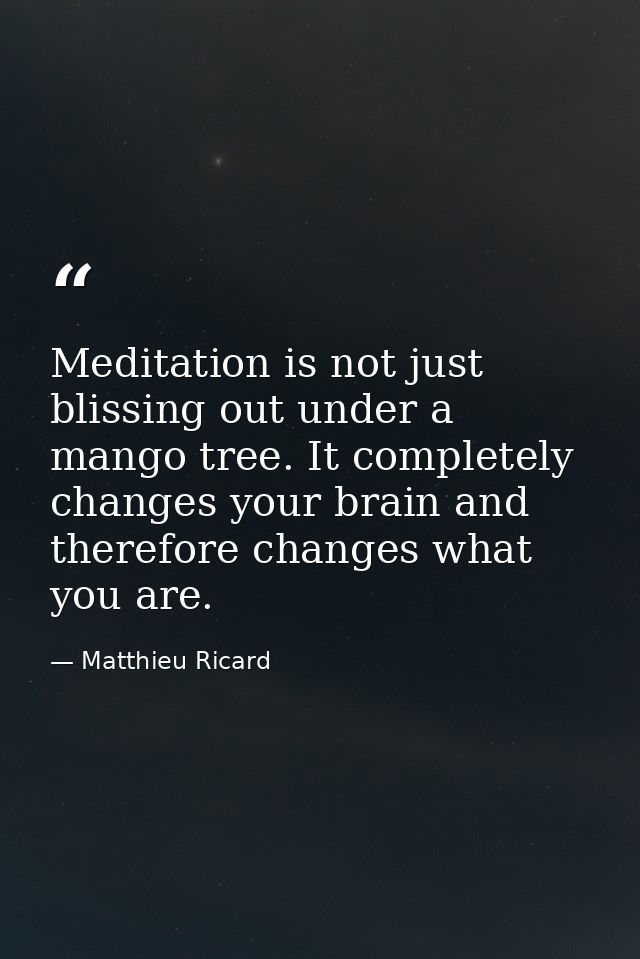 Meditation is not just blissing out under a mango tree. It completely changes your brain and therefore changes what you  — Matthieu Ricard