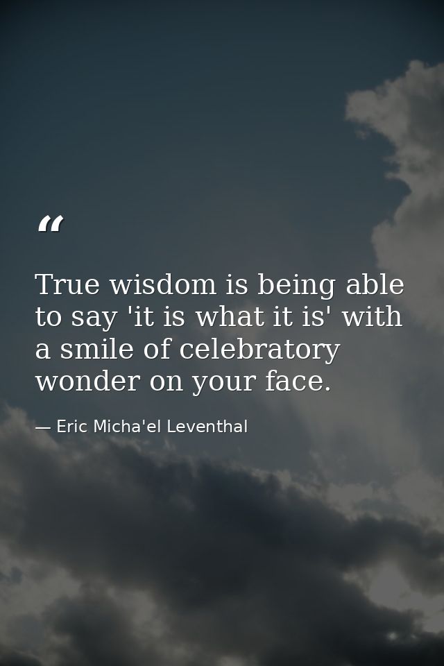 True wisdom is being able to say 'it is what it is' with a smile of celebratory wonder on your face. — Eric Micha'el Leventhal