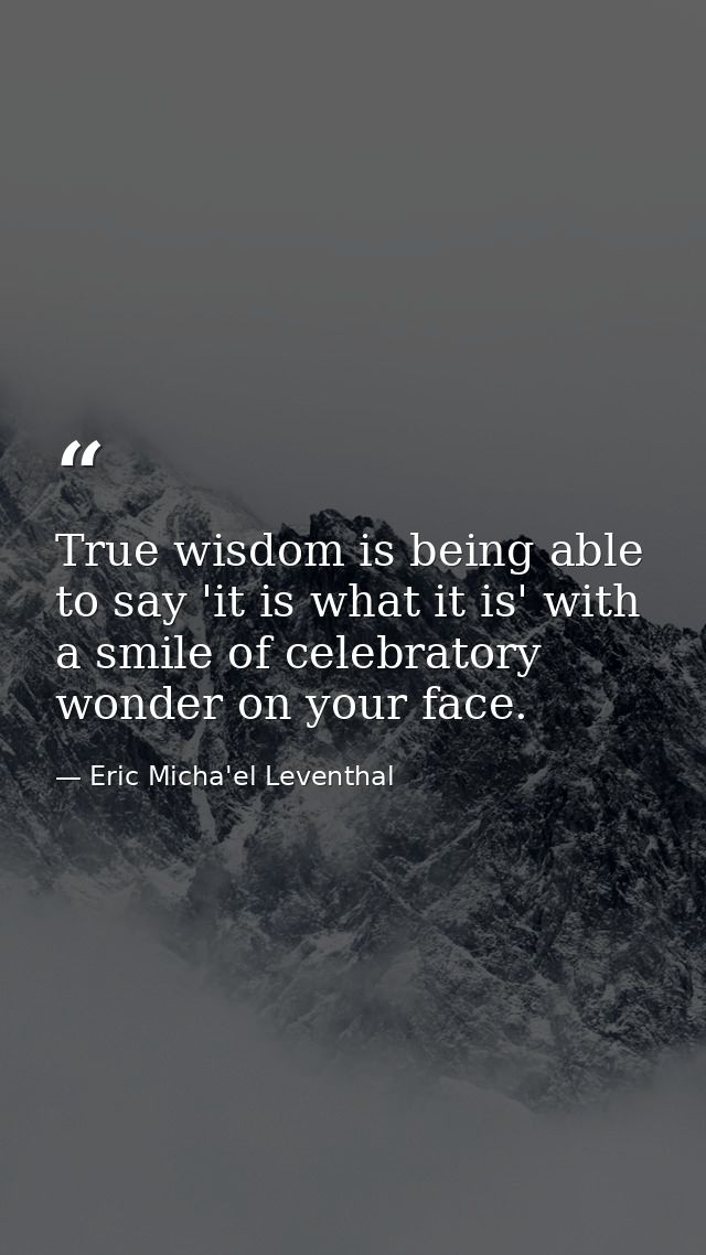 True wisdom is being able to say 'it is what it is' with a smile of celebratory wonder on your face. — Eric Micha'el Leventhal
