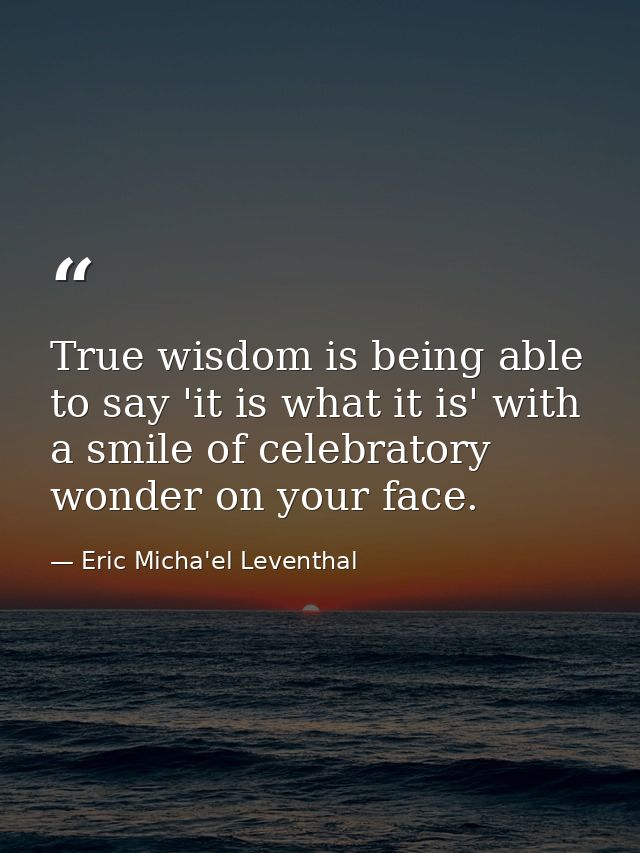 True wisdom is being able to say 'it is what it is' with a smile of celebratory wonder on your face. — Eric Micha'el Leventhal