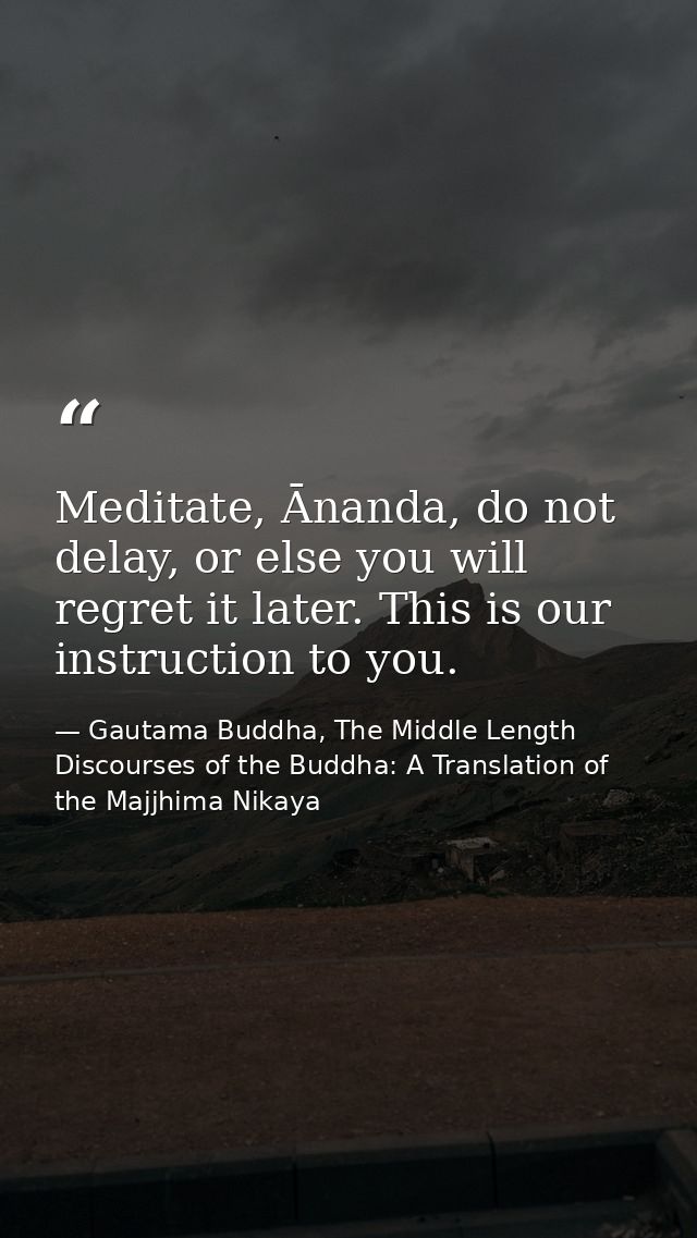 Meditate, Ānanda, do not delay, or else you will regret it later. This is our instruction to you. — Gautama Buddha, The Middle Length Discourses of the Buddha: A Translation of the Majjhima Nikaya