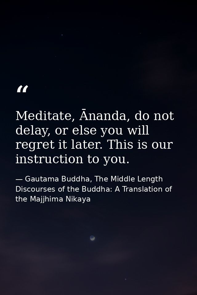 Meditate, Ānanda, do not delay, or else you will regret it later. This is our instruction to you. — Gautama Buddha, The Middle Length Discourses of the Buddha: A Translation of the Majjhima Nikaya