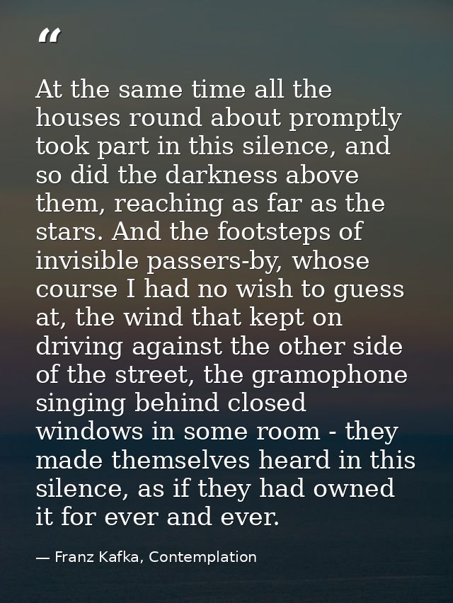 At the same time all the houses round about promptly took part in this silence, and so did the darkness above them, reac — Franz Kafka, Contemplation