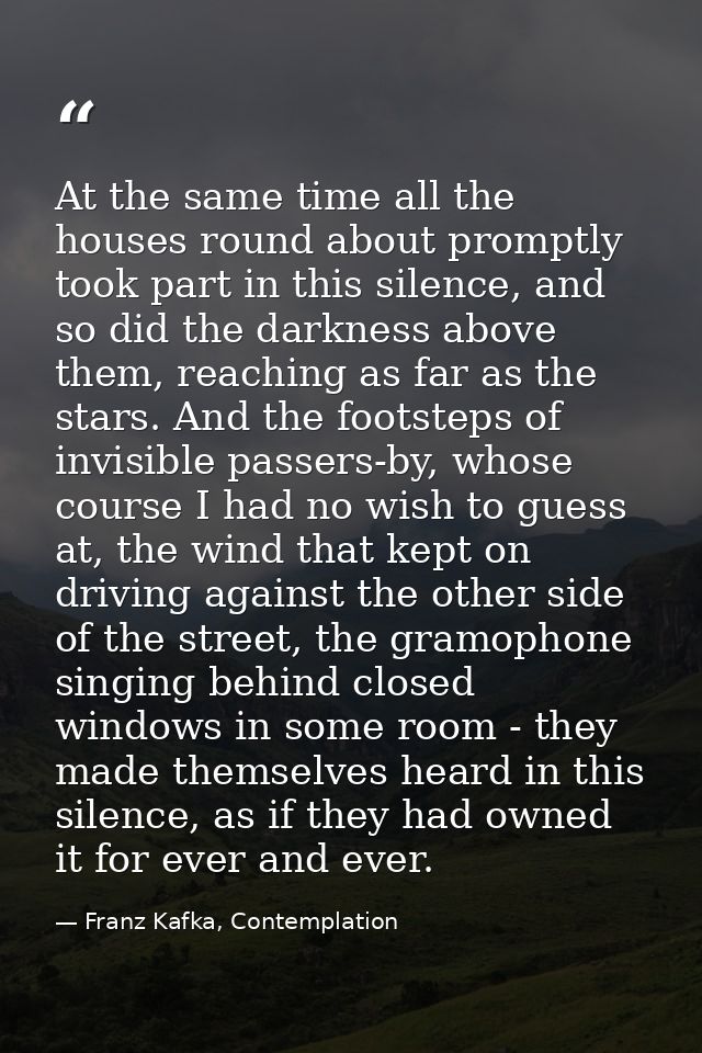At the same time all the houses round about promptly took part in this silence, and so did the darkness above them, reac — Franz Kafka, Contemplation